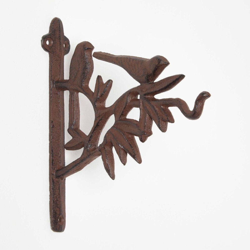 Homescapes Cast Iron Bird Hanging Basket Hook Brown