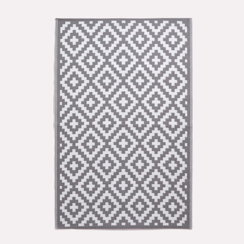 Zoe Geometric White & Grey Outdoor Rug