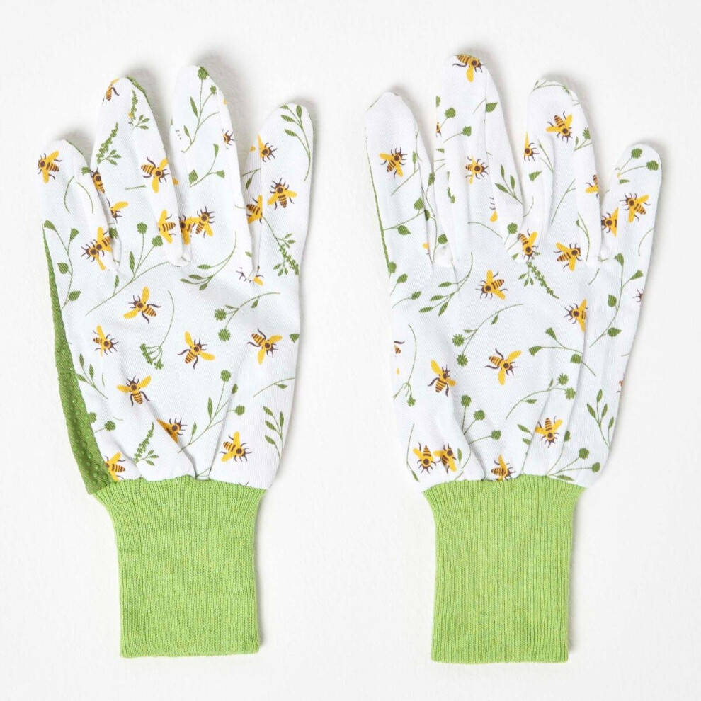 Homescapes And Gardening Gloves With Floral Bee Design Green/White