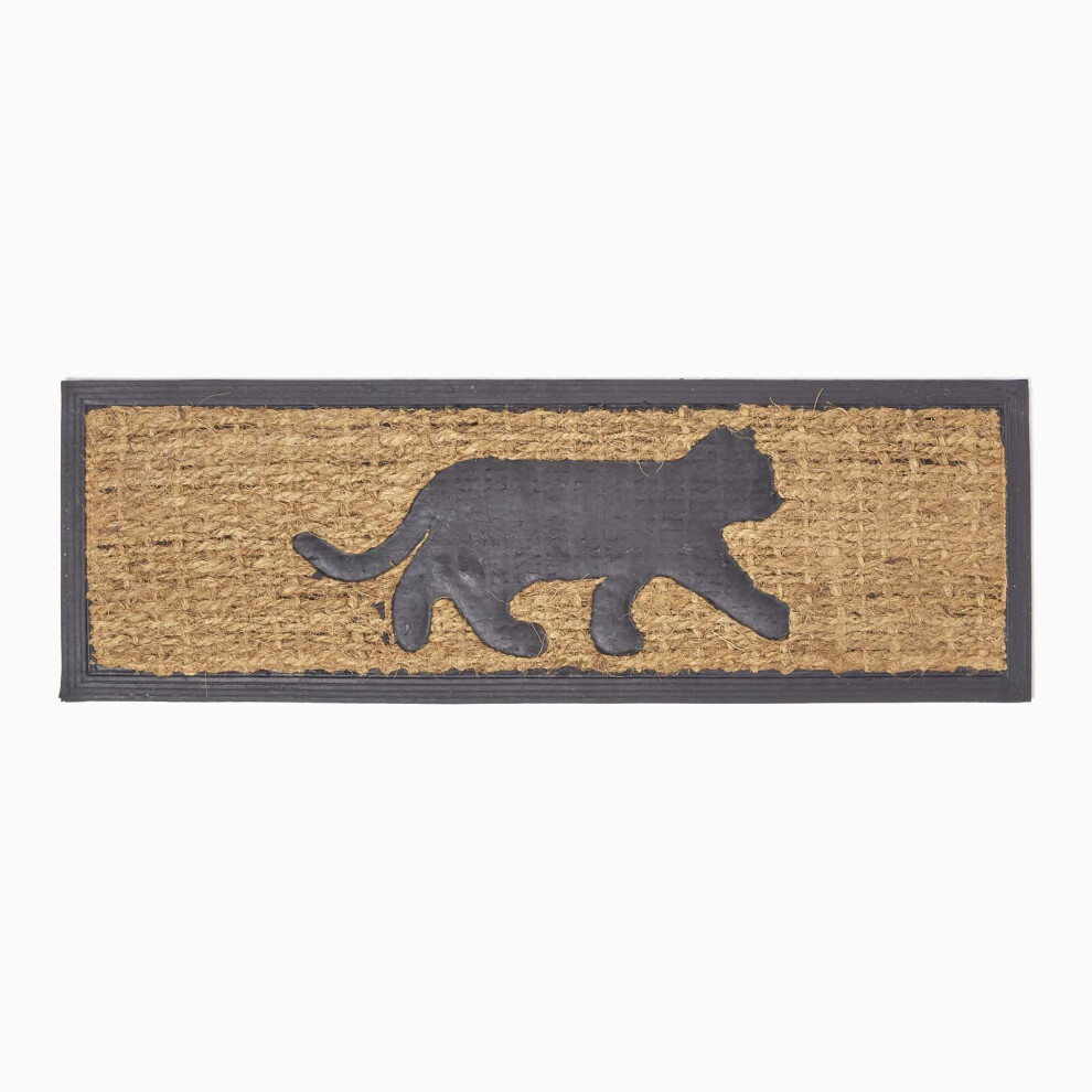 Homescapes Cat Silhouette Non-Slip Coir Doormat Black