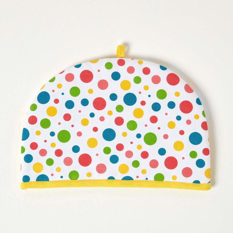 Homescapes Tea Cosy Double Design Polka Dots Multi Teapot Warmer Yellow