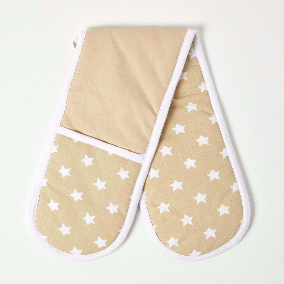 Homescapes ( Stars) Stars Cotton Double Oven Glove Beige