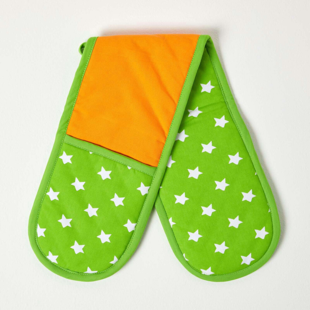 Homescapes ( Stars) Stars Cotton Double Oven Glove Green