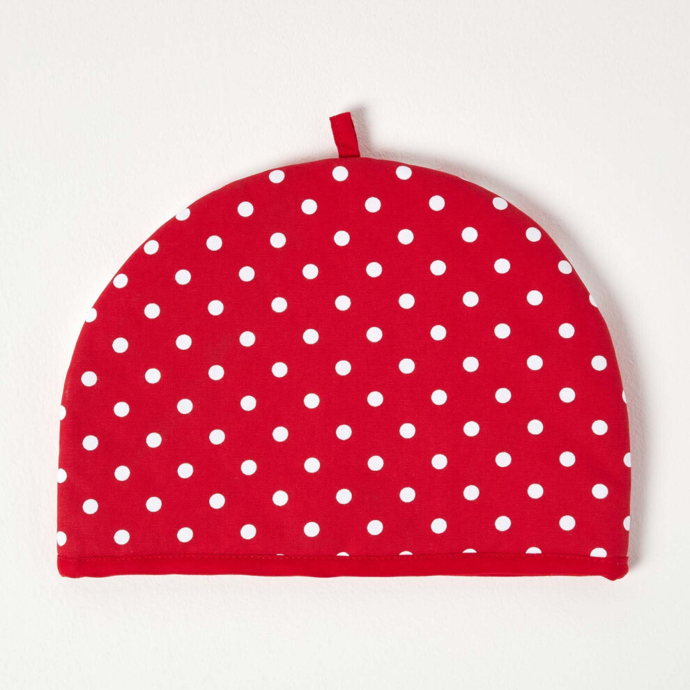 Homescapes Tea Cosy Double Design Polka Dots Teapot Warmer Red