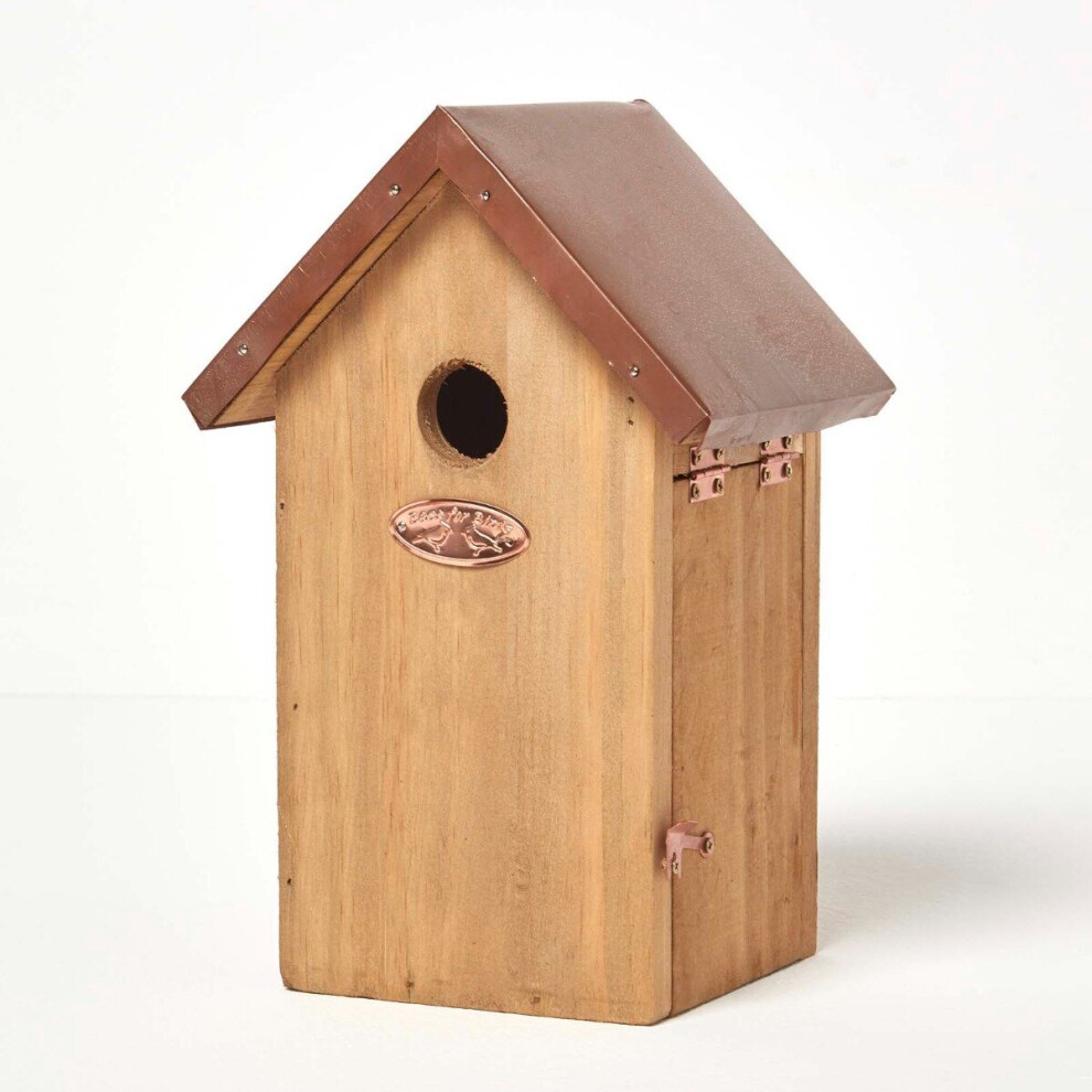 Homescapes Wooden Tit Bird Box House With Copper Roof Blue