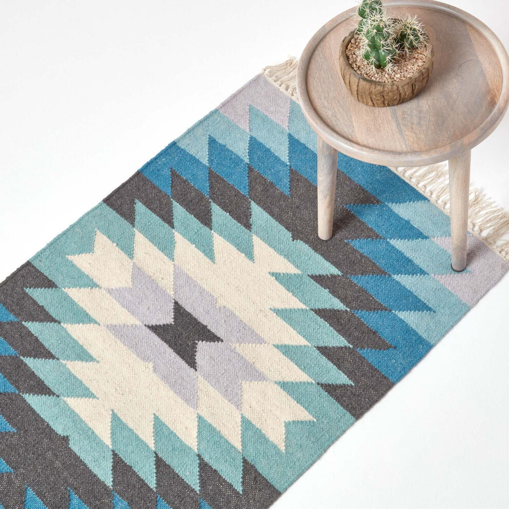 Helsinki Handwoven Kilim Pattern Wool Hall Runner, 66 x 200 cm