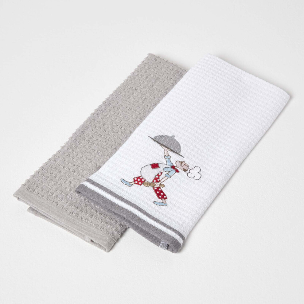 Homescapes (Grey) Waffle Cotton Tea Towels, Set Of 2