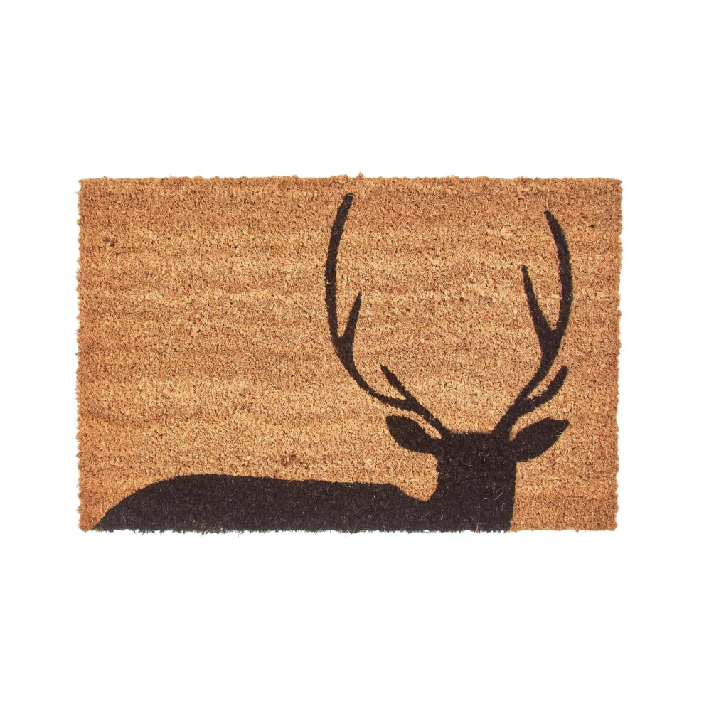 Homescapes Stag Silhouette Non-Slip Coir Doormat Black