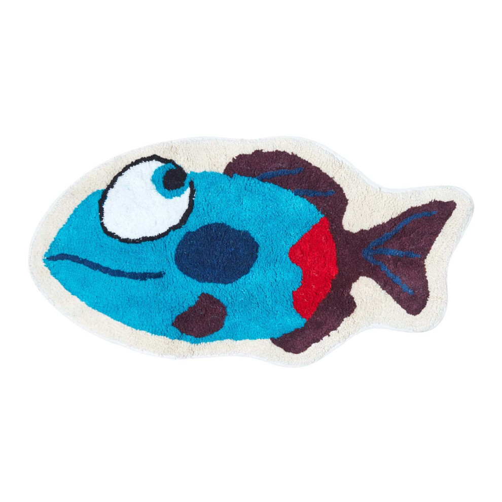 Cotton Tufted Washable Blue Fish Children Rug