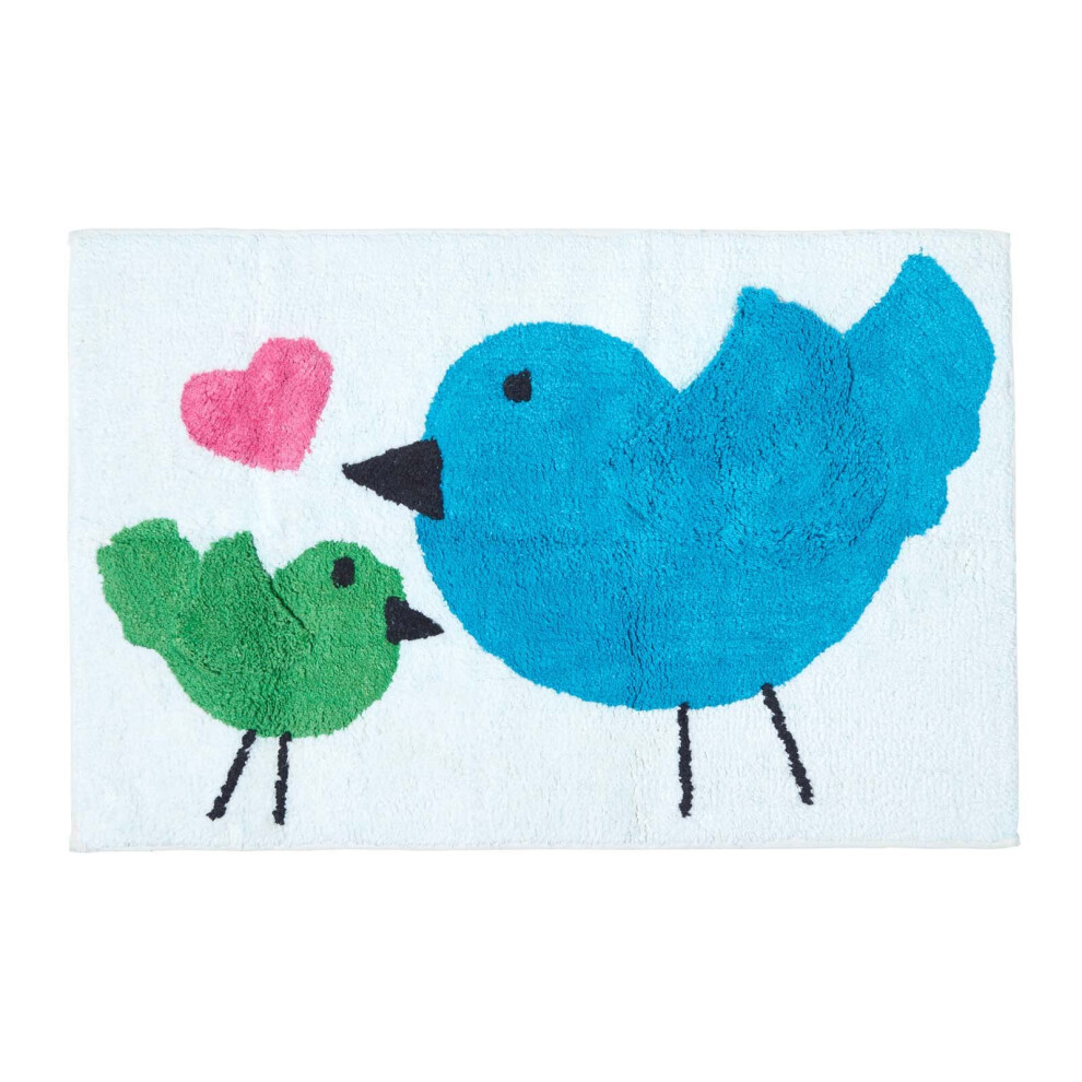 Homescapes Cotton Tufted Blue Green Birds Pink Heart Kids Rug Blue,Pink,Green