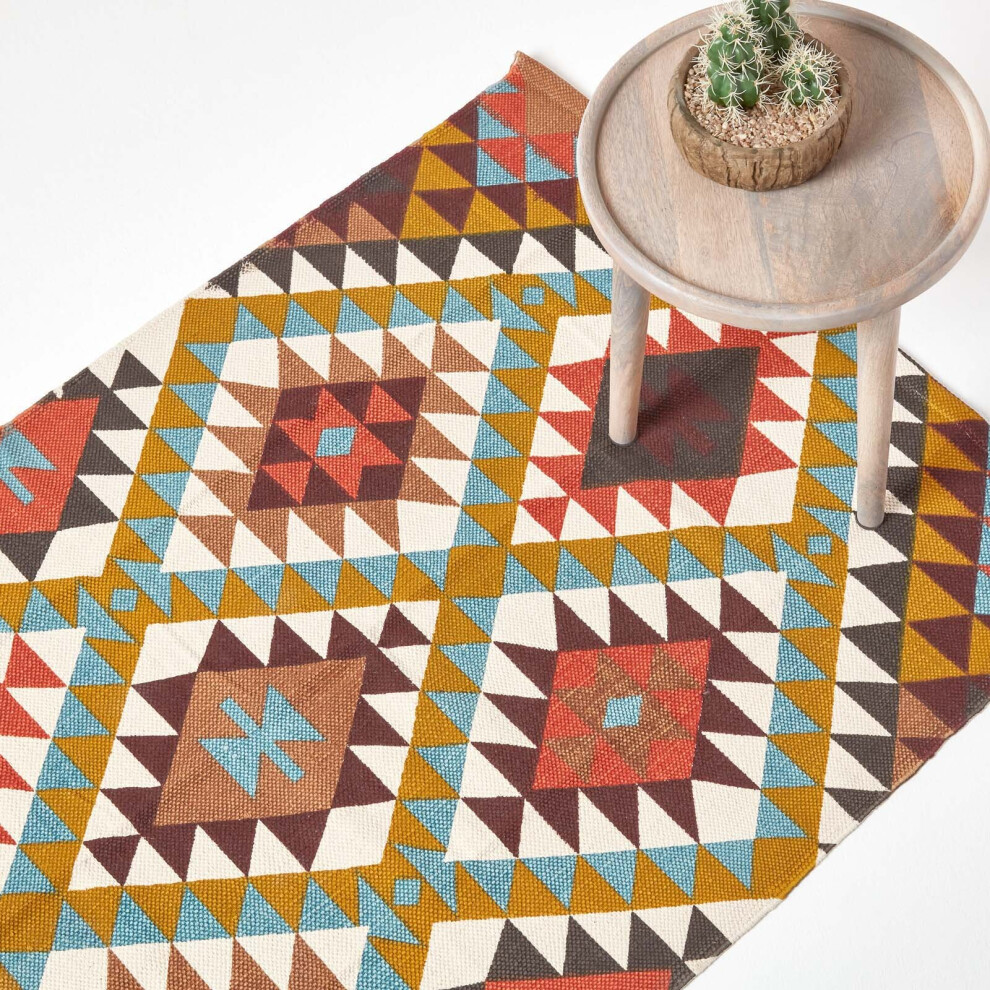 (90 x 150 cm) Oslo Orange, Brown and Yellow Multi Coloured 100% Cotton Diamond Pattern Rug-image-OPC-P8S7N2D-NEW