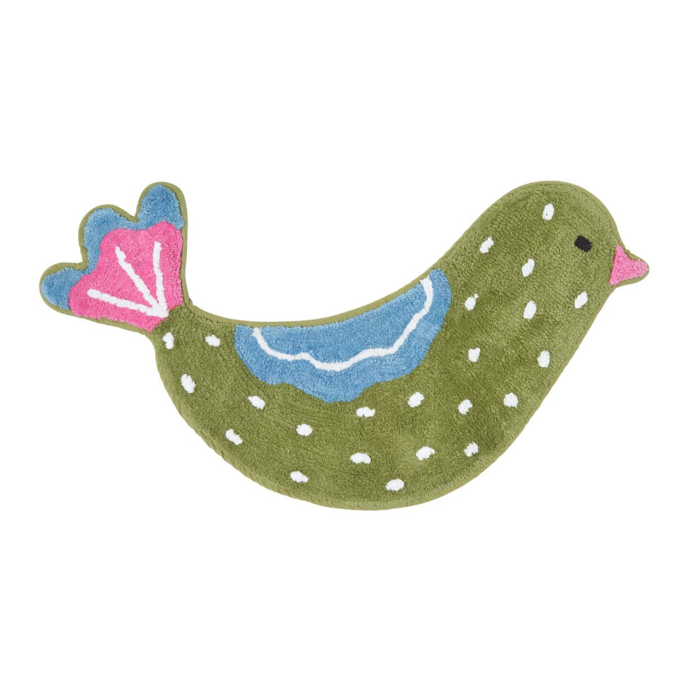Homescapes Cotton Tufted Green Bird Kids Rug