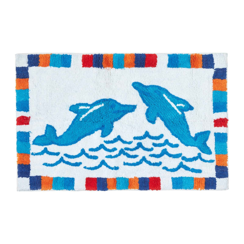 Cotton Tufted Washable Blue Dolphins Kids Rug