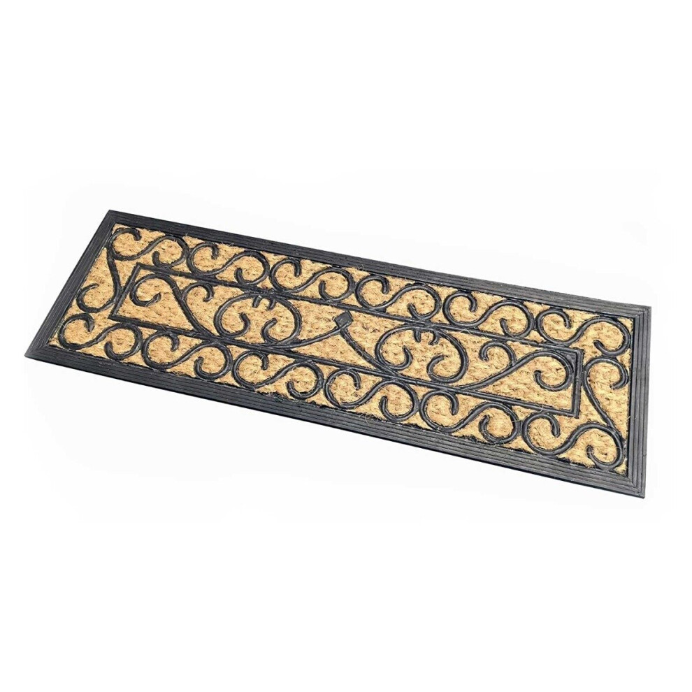 Homescapes Scroll Rubber And Coir Doormat Black