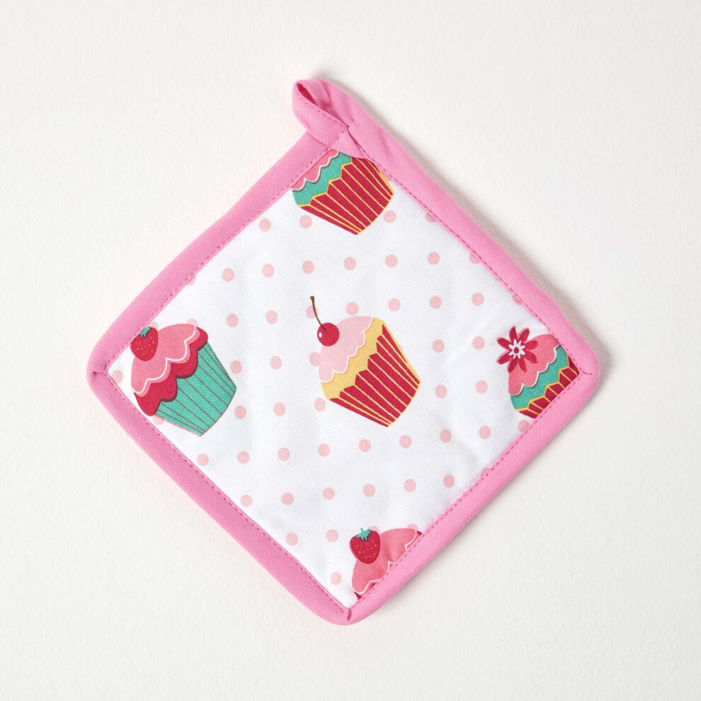 Homescapes Pink Cupcake Cotton Pot Holder