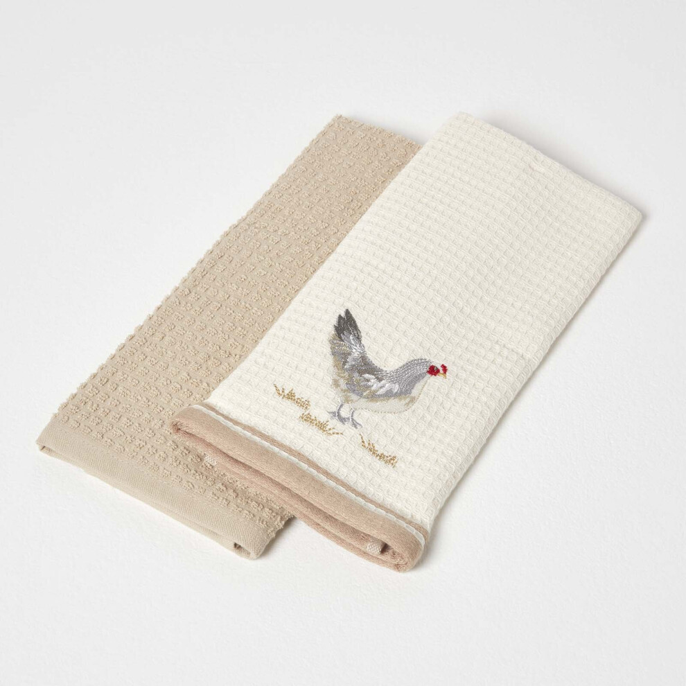 Homescapes (Natural) Waffle Cotton Tea Towels, Set Of 2