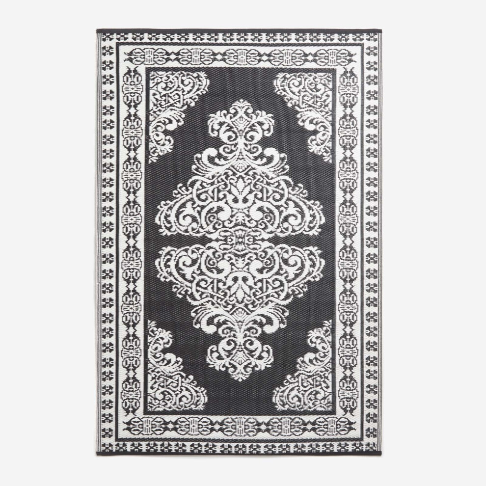 Black And White Motif Design Reversible Outdoor Rug