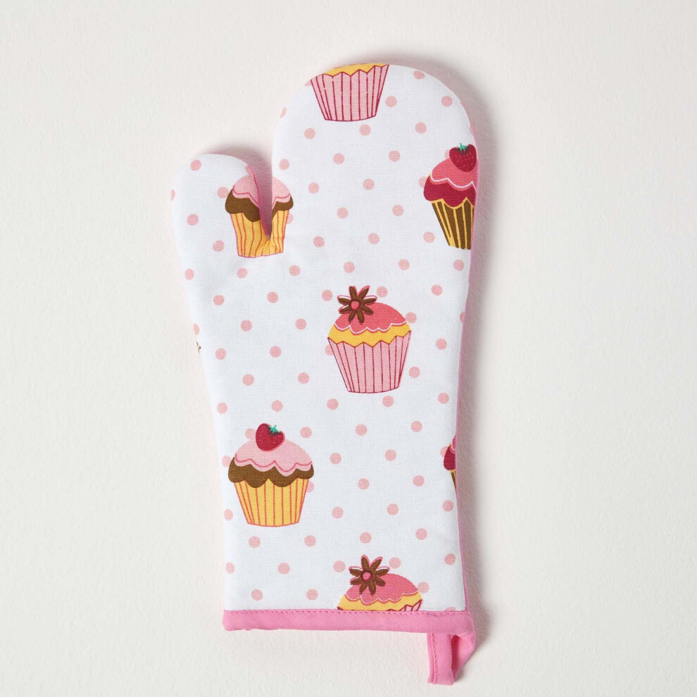 Homescapes Cotton Cupcakes Pink Blue Oven Glove Blue,Pink