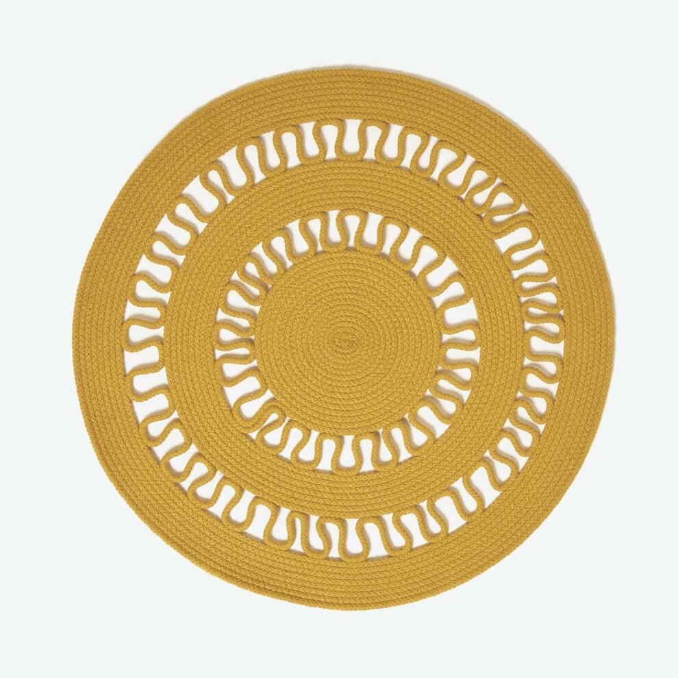 Homescapes (70 Cm Round, Mustard) Crochet Braided Rug Round