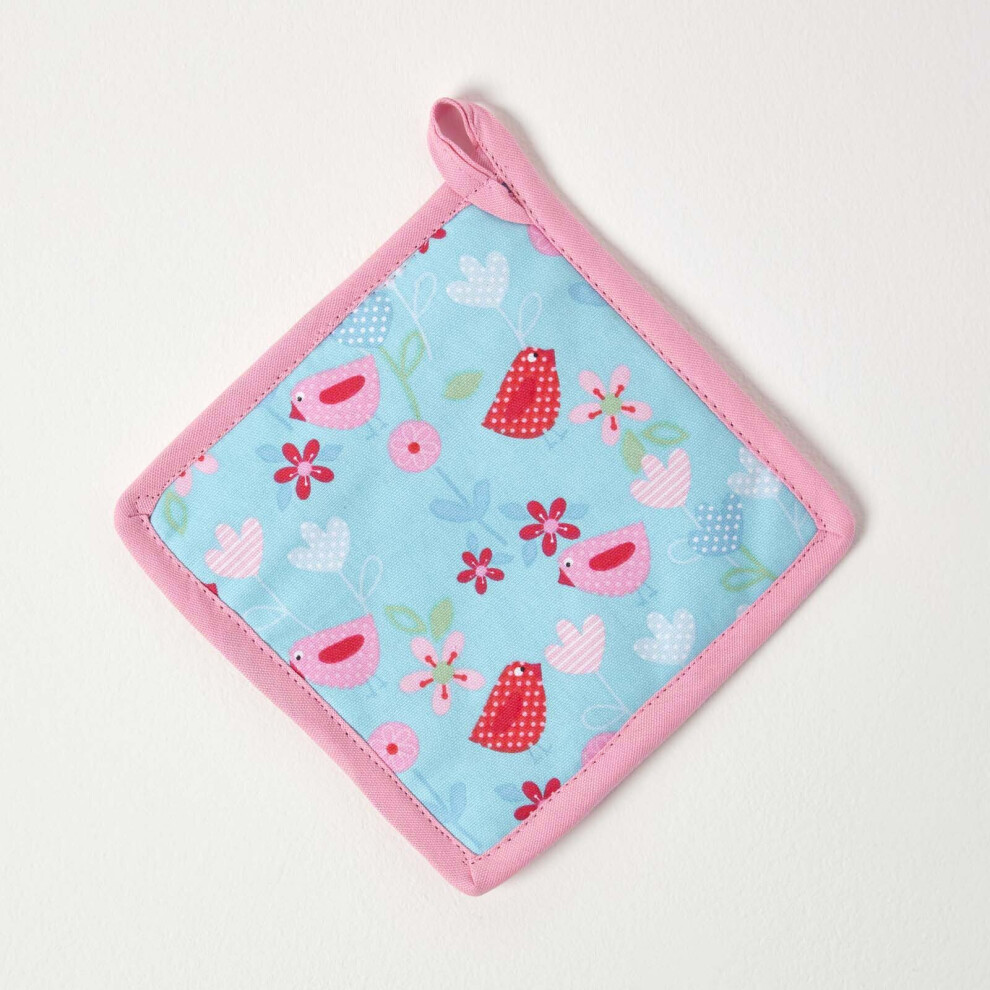 Homescapes Birds And Flowers Cotton Pot Holder Pink