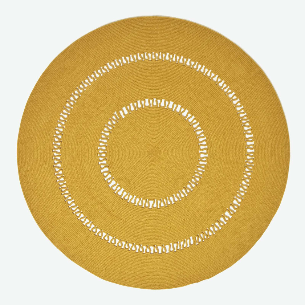 Homescapes (150 Cm Round, Mustard) Crochet Braided Rug Round