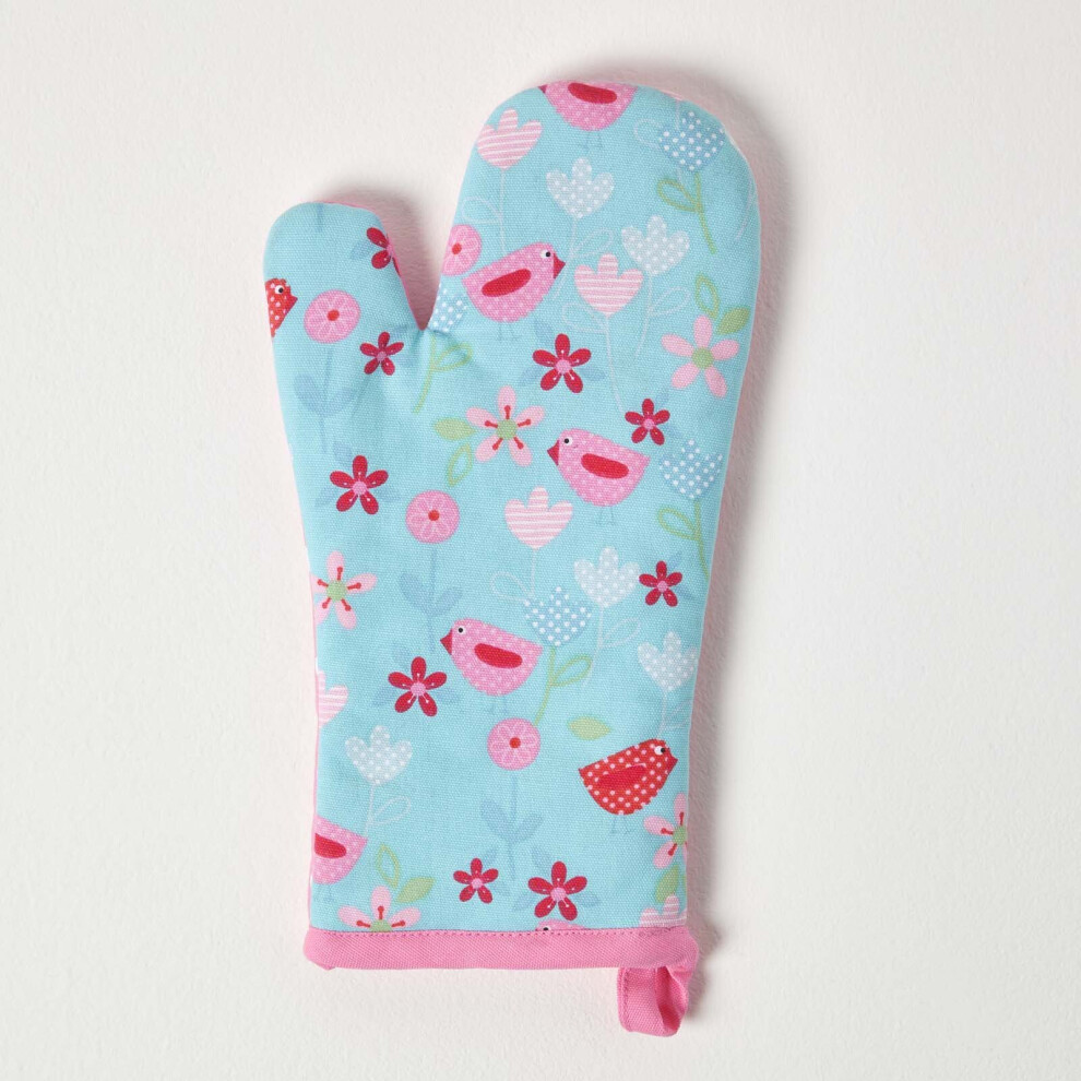 Homescapes Birds And Flowers Cotton Oven Glove Pink