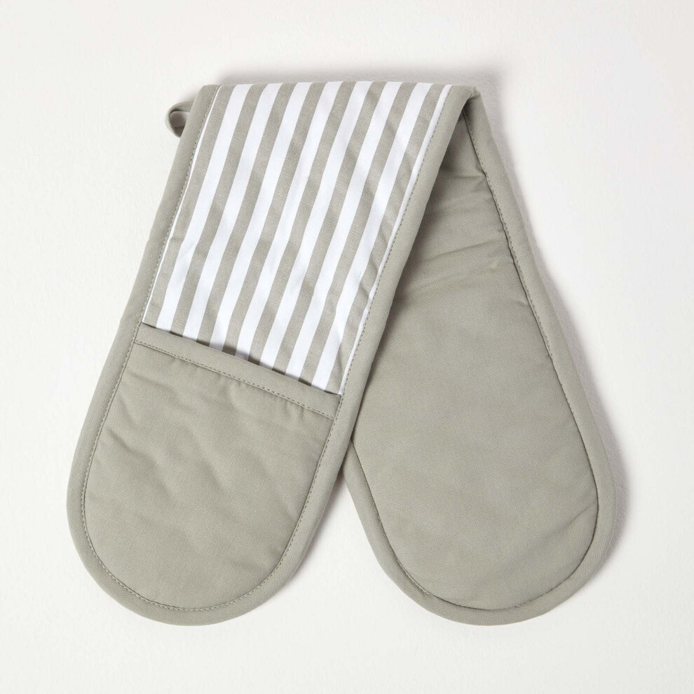 Homescapes Stripe Cotton Double Oven Glove Grey