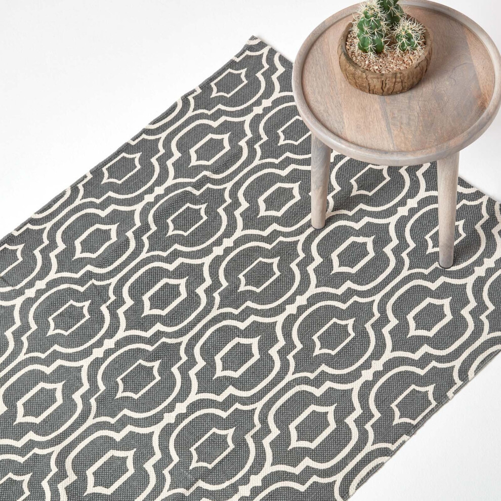 Homescapes (90 X 150 Cm, Grey And White) Riga 100% Cotton Printed Patterned Rug