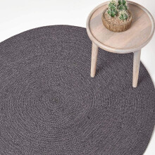 (150 cm Round, Grey and black) Handmade Woven Braided Rug