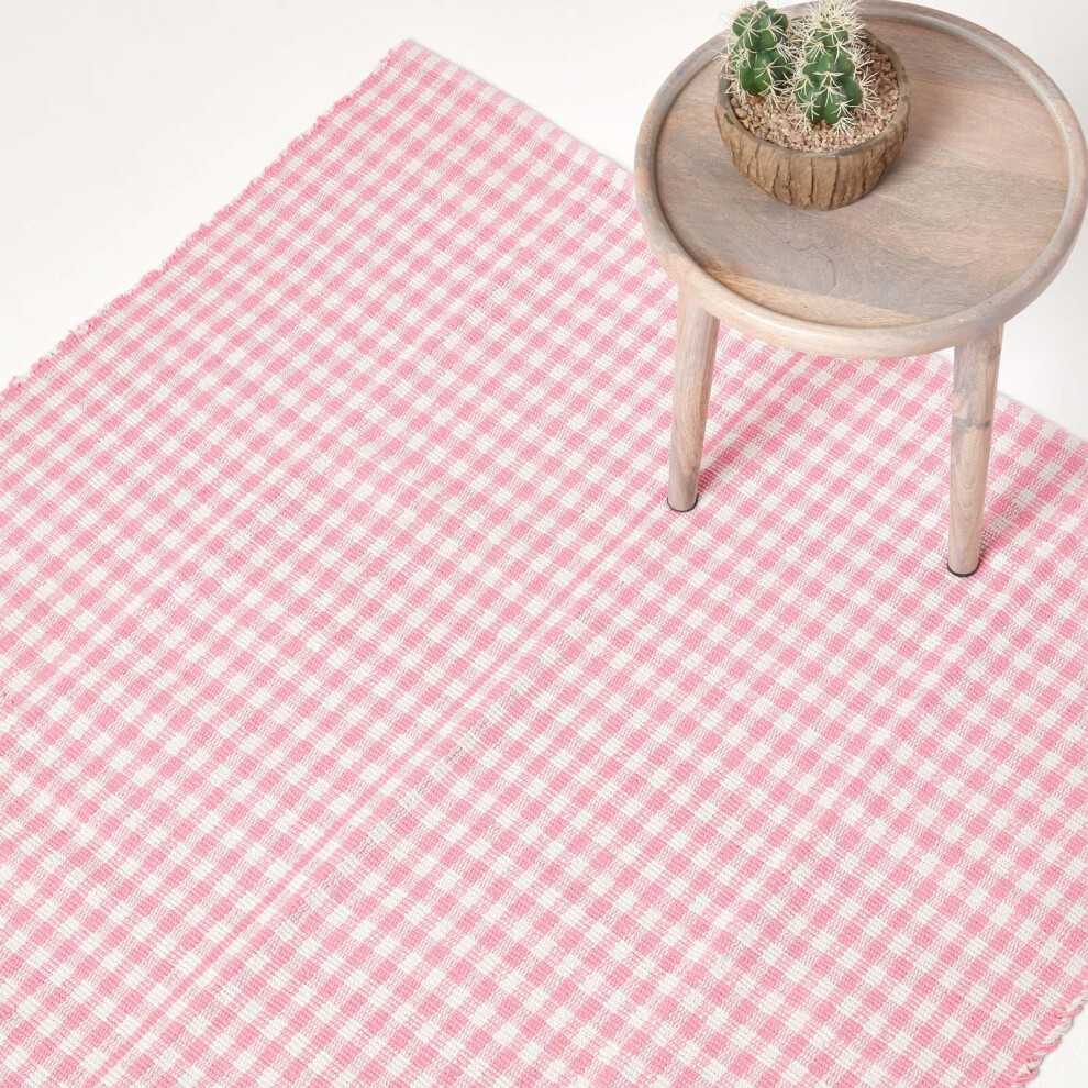 Cotton Gingham Check Rug Hand Woven