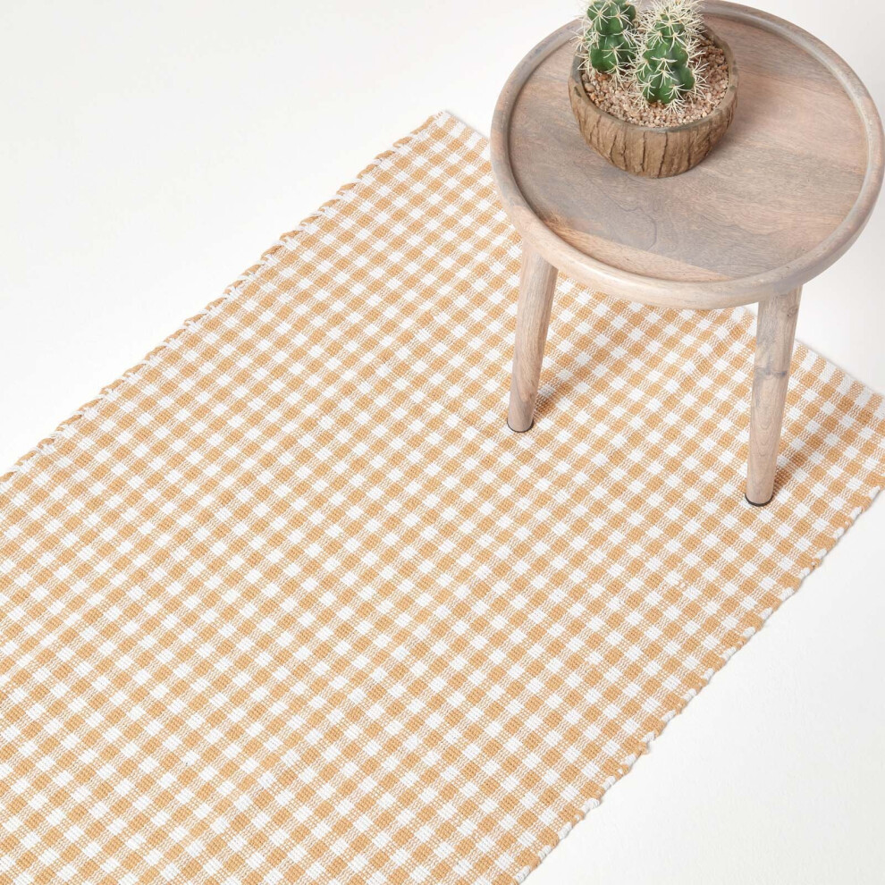 Cotton Gingham Check Hand Woven Hall Runner, 66 x 200 cm