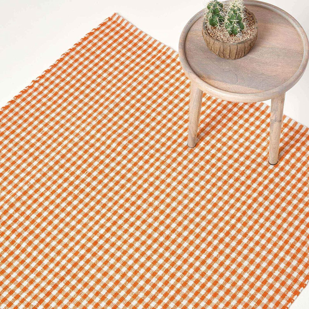 Cotton Gingham Check Rug Hand Woven