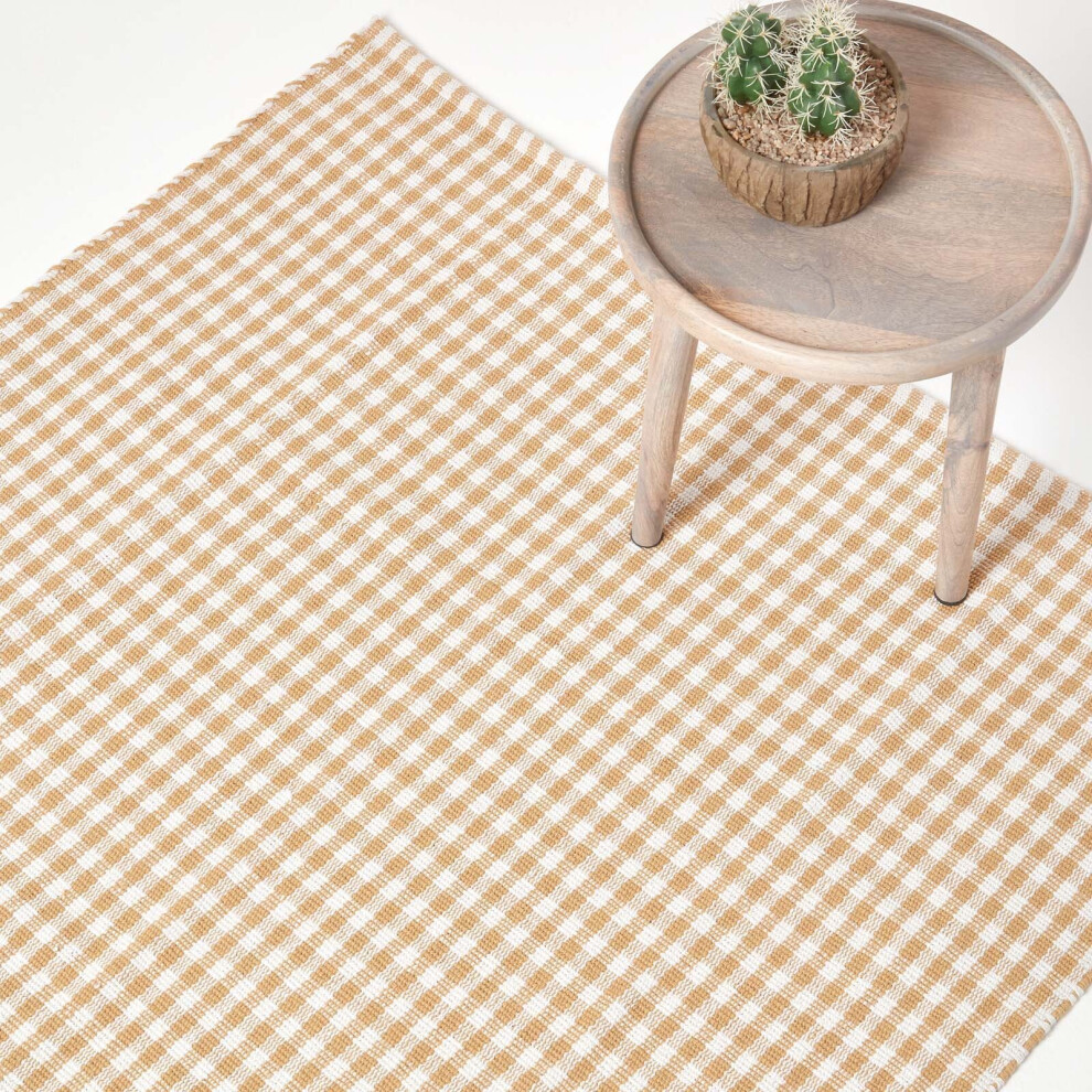 Cotton Gingham Check Rug Hand Woven