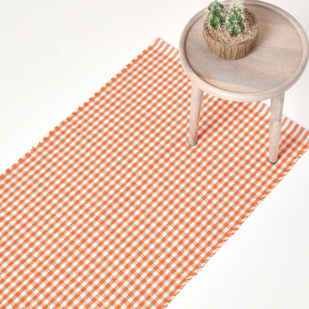 Cotton Gingham Check Hand Woven Hall Runner, 66 x 200 cm