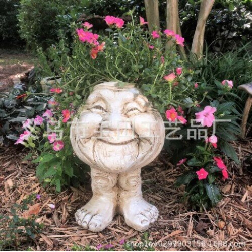 (Granny) 15cm Humorous Old Couple Muggly Face Sculptural Planter Grampa Granny Statue