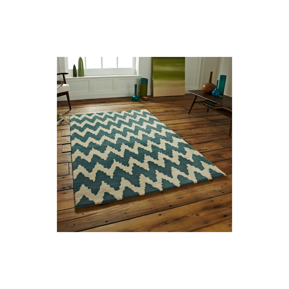 (Teal/Beige, 150 x 230 Cm) Think Rugs Hong Kong HK-867 Hand Tufted Rug