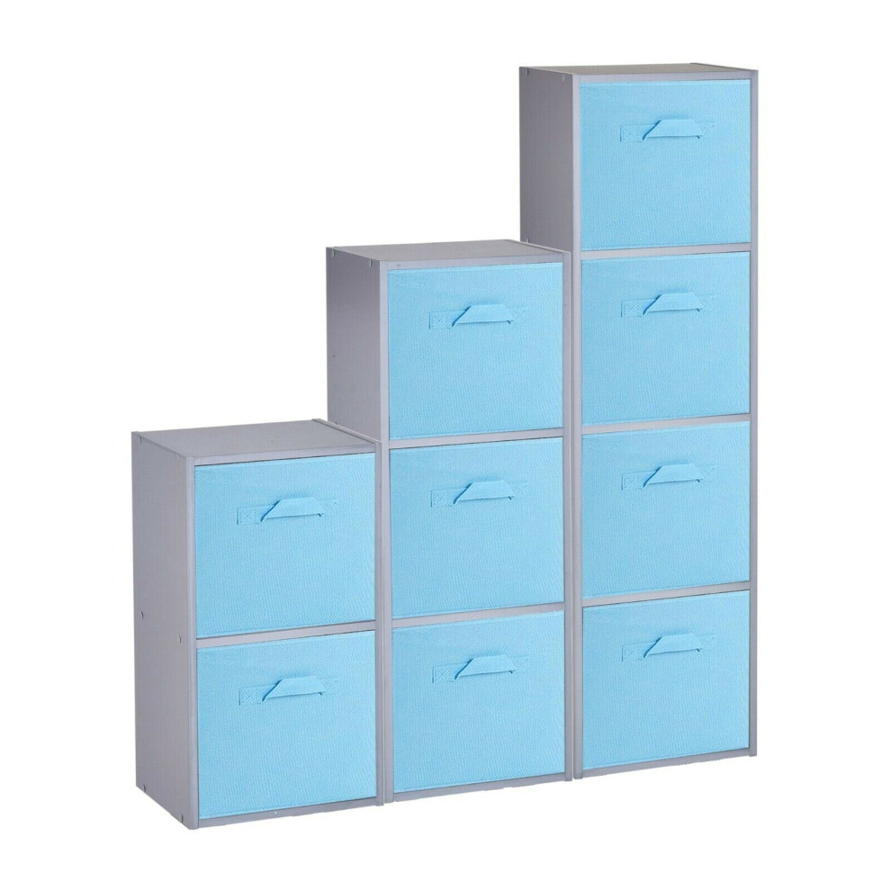 (Grey, Sky Blue) 9 Cubed Wooden Storage Units Shelves + 9 Drawers