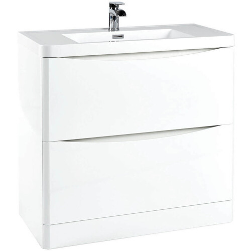 (High Gloss White) Aquariss -  Floor Standing Vanity Unit With Basin