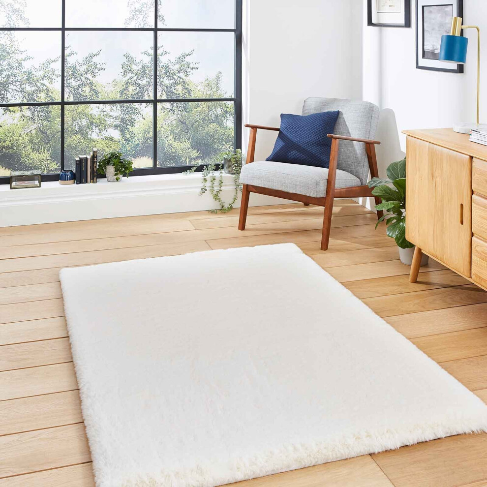 Think Rugs (Ivory, 150 X 230 Cm) Super Soft Fluffy Shaggy Rugs Living Room Bedroom Non Shed 8 Cm Thick Shag Pile Rug Small Large Soft Area Carpet Mat