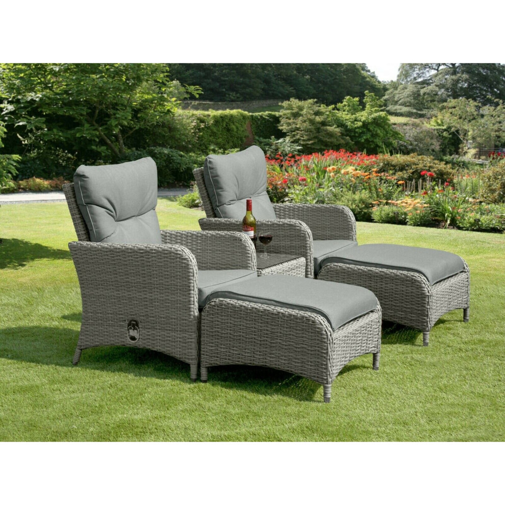 (Grey) Sarasota Rattan Garden 5 Piece Reclining set