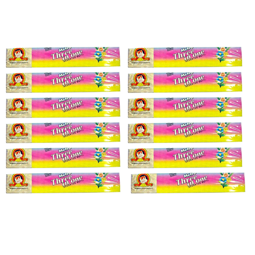 (Pack of 12) Metro Agarbatti 3 in 1 24 Sticks, Premium Indian Aroma Incense Stick