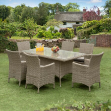 (Natural) Sarasota Rattan Garden Dining Set 6 Seat Rectangle