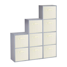 (Grey, Cream) 9 Cubed Wooden Storage Units Shelves + 9 Drawers