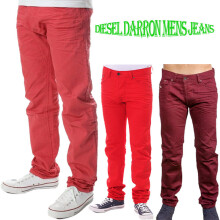(Maroon, W30 L32) DIESEL DARRON 008QU Mens Jeans Cotton Slim Fit Tapered Leg Casual Denim Pants