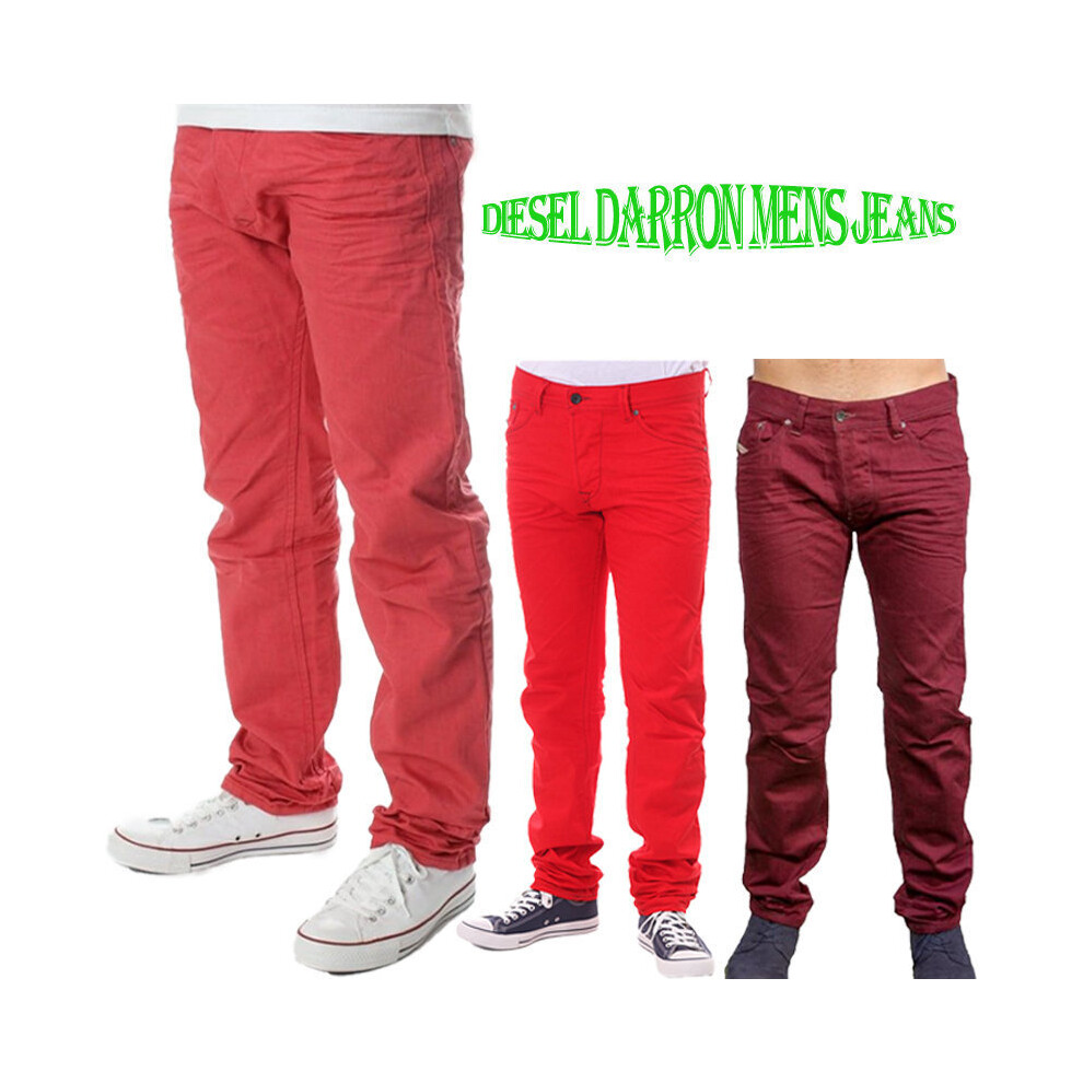 Diesel (Maroon, W30 L32) Darron 008Qu Mens Jeans Cotton Slim Fit Tape Leg Casual Denim Pants Red