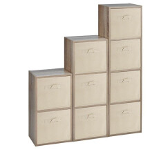 (Antique Oak, Beige) 9 Cubed Wooden Storage Units Shelves + 9 Drawers