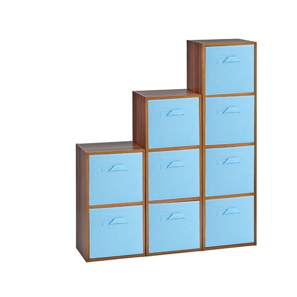 (Teak, Sky Blue) 9 Cubed Wooden Storage Units Shelves + 9 Drawers