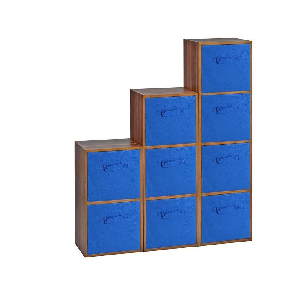 (Teak, Dark Blue) 9 Cubed Wooden Storage Units Shelves + 9 Drawers