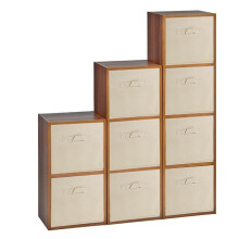 (Teak, Beige) 9 Cubed Wooden Storage Units Shelves + 9 Drawers