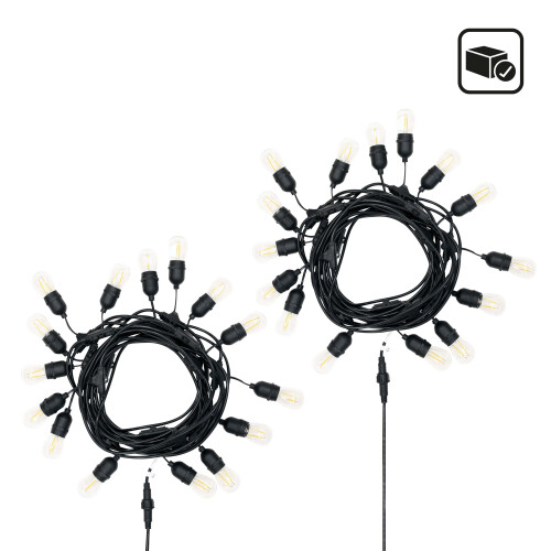(2 Pack) GardenKraft 15m Connectable Garden Festoon String Lights